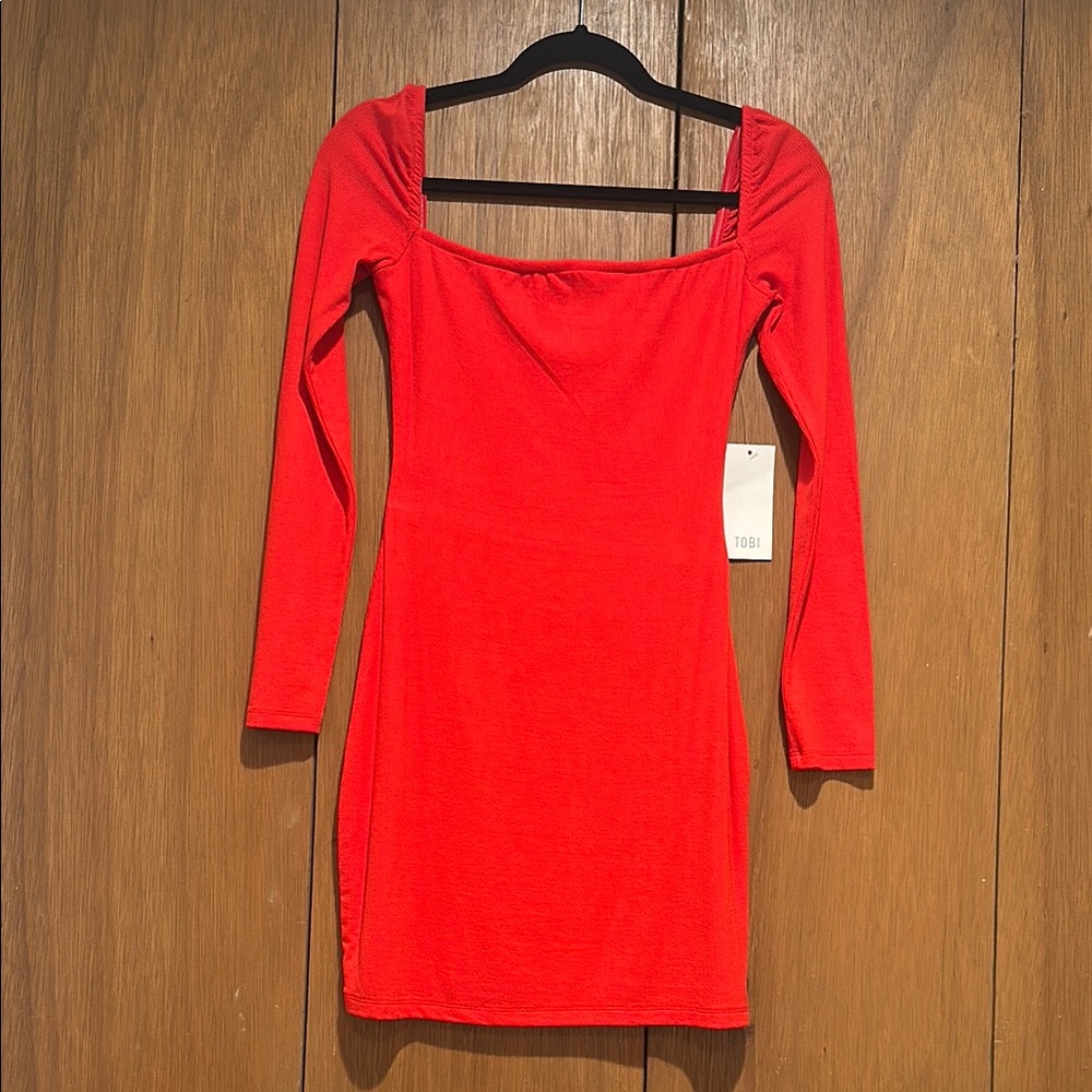 Tobi Red Long Sleeve Bodycon Dress